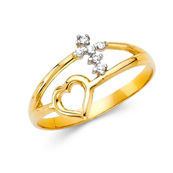 14k yellow gold Heart Cross Engagement Ring